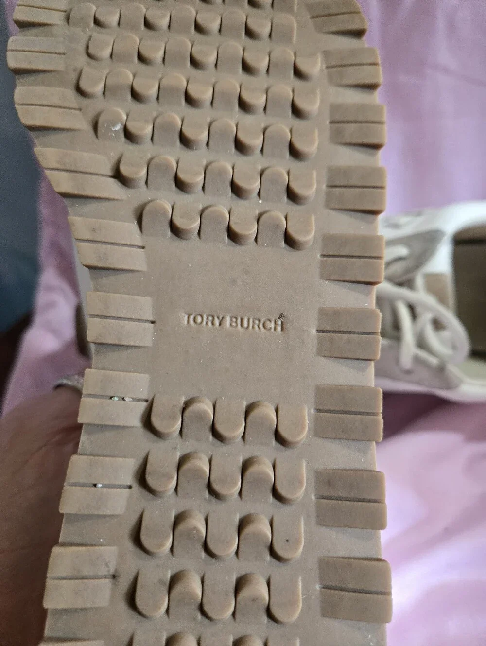Tory Burch Beige & White Nylon, Leather & Suede-Trim Running Sneakers